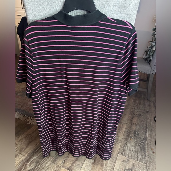 Lauren Ralph Lauren Black Pink Striped Polo Shirt Women’s 1XL Short Sleeve - Picture 2 of 6